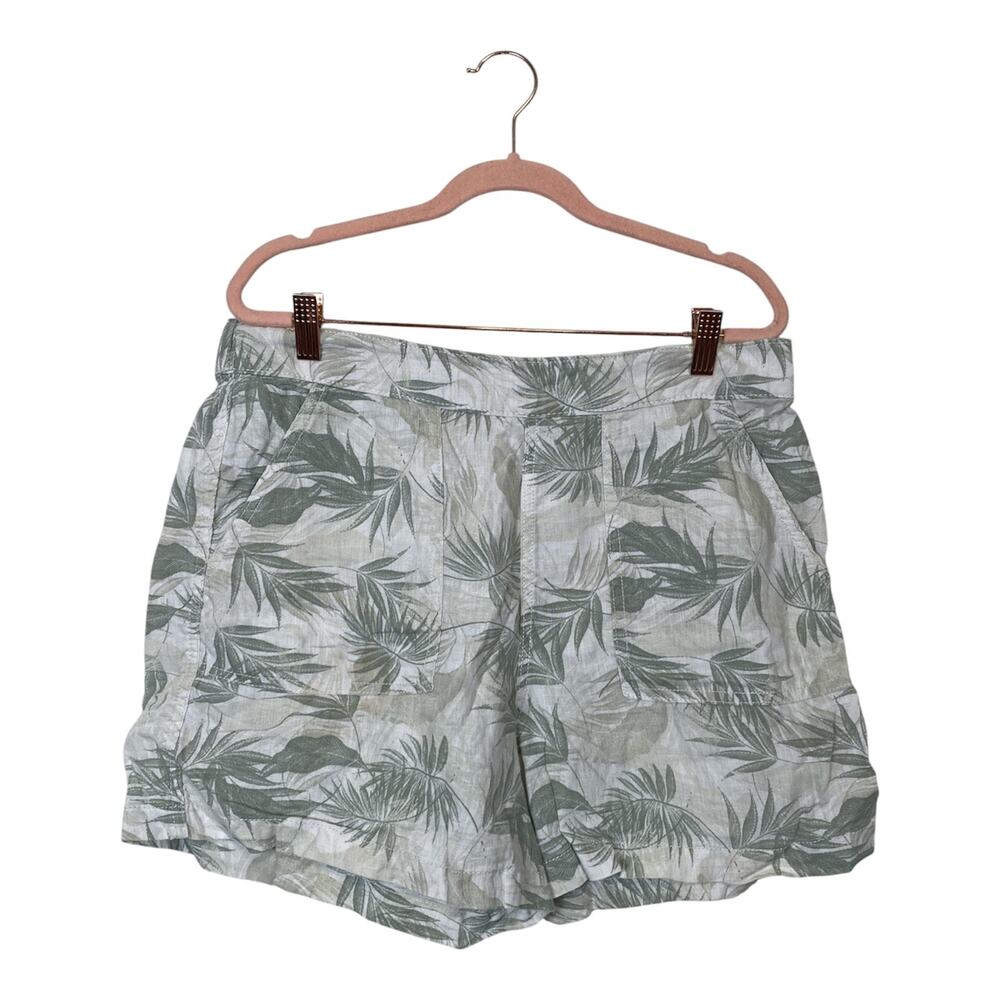 C & C California Linen White Green Tropical Print Shorts Elastic Waist Size L